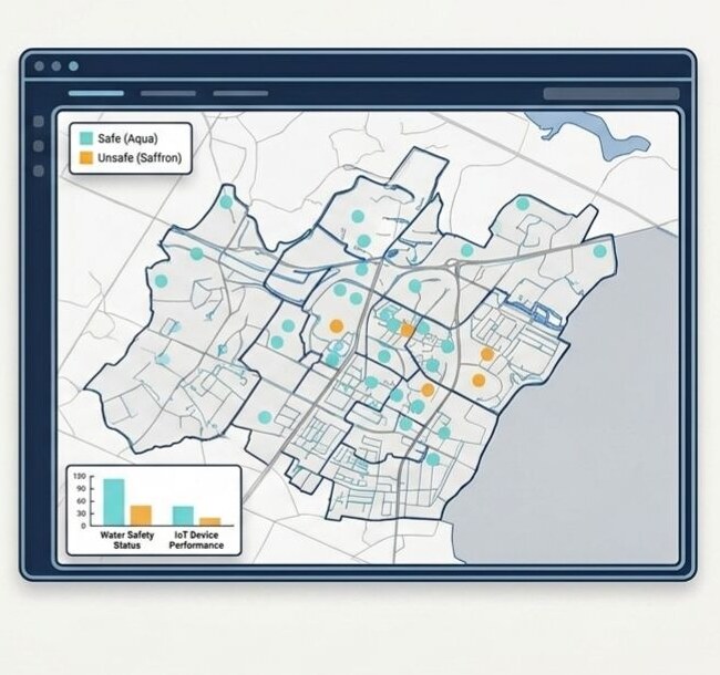 Water-quality monitoring map with safe and unsafe source observations